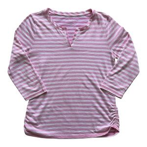 TALBOTS | Pink & White Stripe V-Neck Shirt Sz M